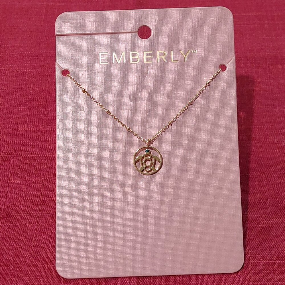NWT - Emberly Gold Tone Cutout Turtle Pendant Necklace